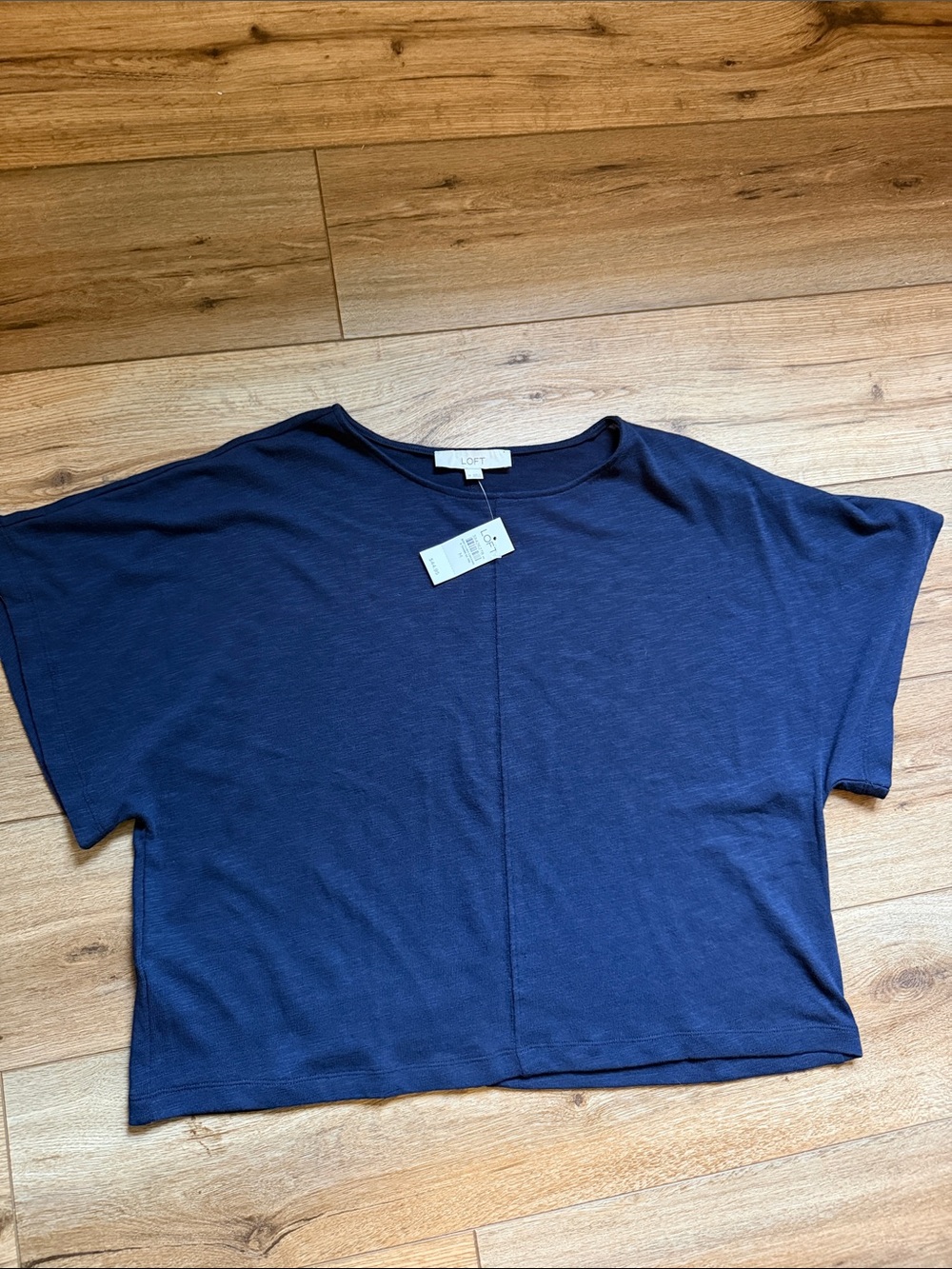 LOFT Navy Boxy Crewneck Short Sleeve Top